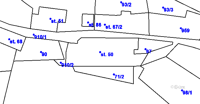 Parcela st. 50 v KÚ Počepice, Katastrální mapa