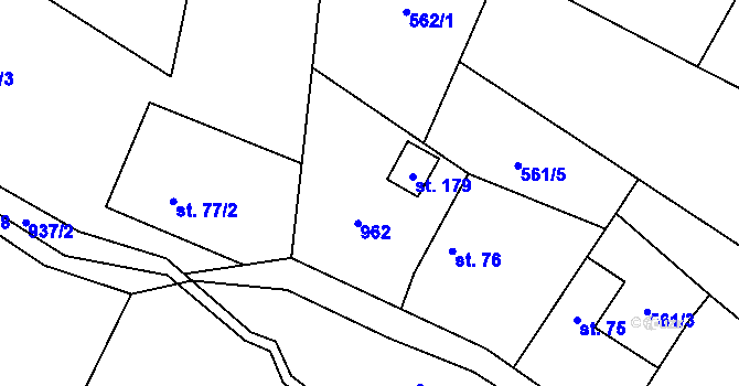 Parcela st. 77/1 v KÚ Počepice, Katastrální mapa