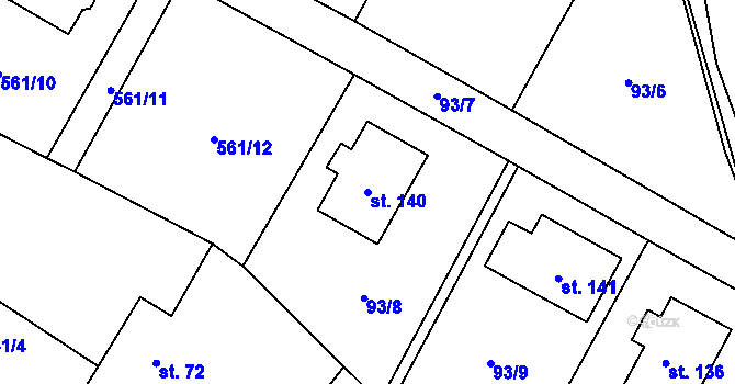 Parcela st. 140 v KÚ Počepice, Katastrální mapa