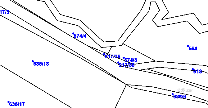 Parcela st. 917/36 v KÚ Počepice, Katastrální mapa