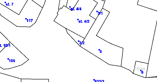 Parcela st. 3/2 v KÚ Počepice, Katastrální mapa