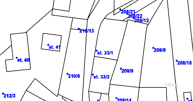 Parcela st. 33/1 v KÚ Skuhrov u Počepic, Katastrální mapa