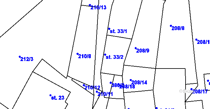 Parcela st. 33/2 v KÚ Skuhrov u Počepic, Katastrální mapa