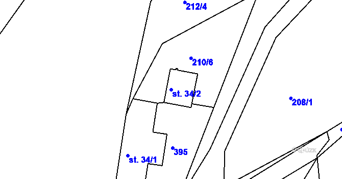 Parcela st. 34/2 v KÚ Skuhrov u Počepic, Katastrální mapa