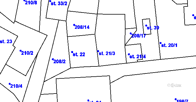 Parcela st. 21/3 v KÚ Skuhrov u Počepic, Katastrální mapa