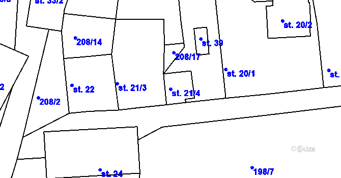 Parcela st. 21/4 v KÚ Skuhrov u Počepic, Katastrální mapa