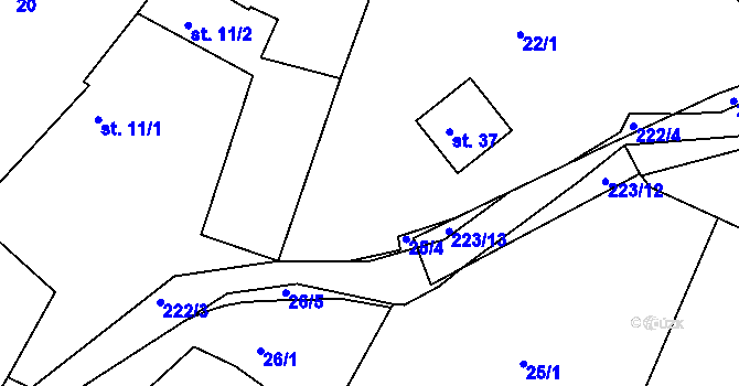 Parcela st. 25/2 v KÚ Vitín u Počepic, Katastrální mapa