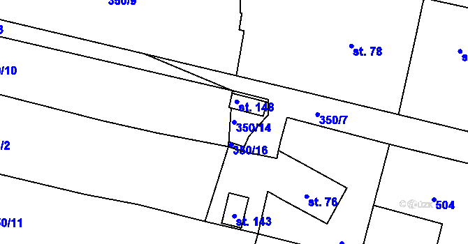 Parcela st. 350/14 v KÚ Počerady, Katastrální mapa
