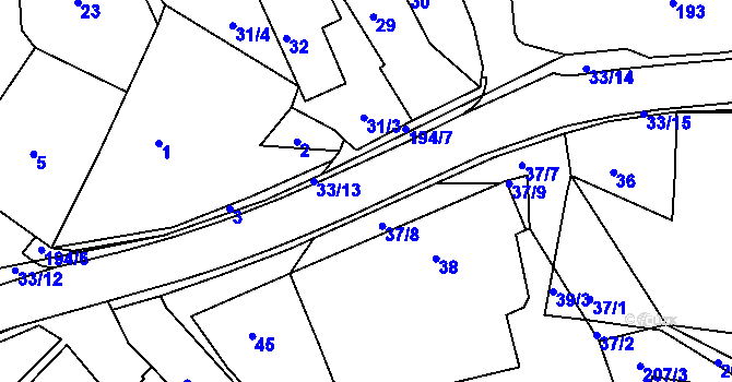 Parcela st. 33/8 v KÚ Počítky, Katastrální mapa