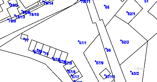 Parcela st. 57/1 v KÚ Počítky, Katastrální mapa