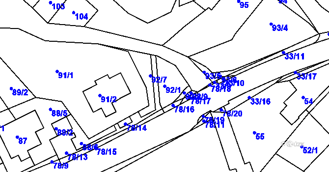 Parcela st. 92/1 v KÚ Počítky, Katastrální mapa
