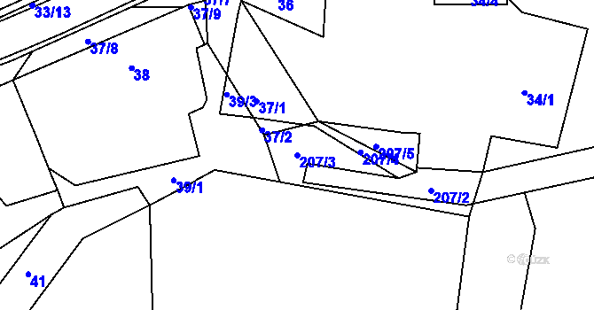 Parcela st. 207/3 v KÚ Počítky, Katastrální mapa