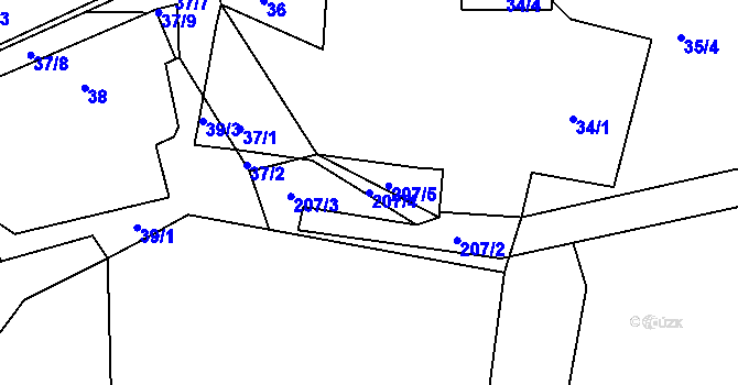 Parcela st. 207/4 v KÚ Počítky, Katastrální mapa
