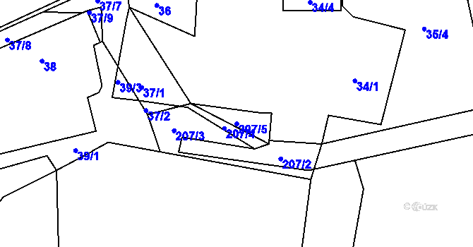 Parcela st. 207/5 v KÚ Počítky, Katastrální mapa