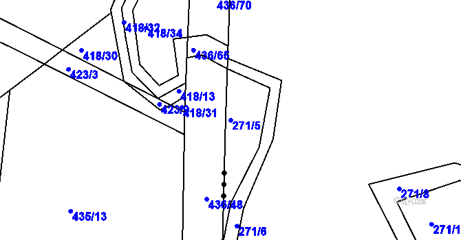 Parcela st. 271/5 v KÚ Počítky, Katastrální mapa
