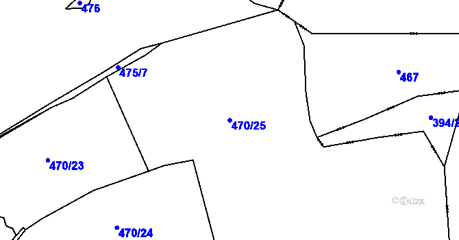 Parcela st. 470/25 v KÚ Počítky, Katastrální mapa
