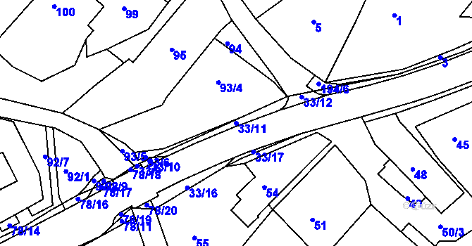 Parcela st. 33/11 v KÚ Počítky, Katastrální mapa