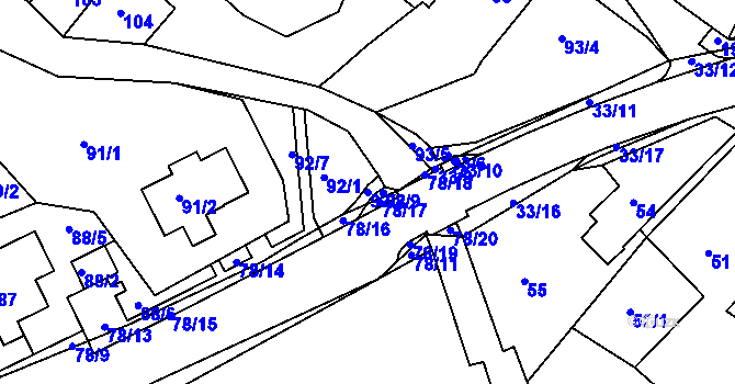 Parcela st. 92/8 v KÚ Počítky, Katastrální mapa