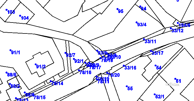 Parcela st. 93/5 v KÚ Počítky, Katastrální mapa