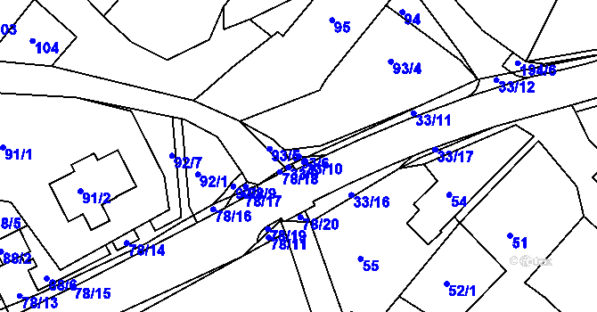 Parcela st. 93/6 v KÚ Počítky, Katastrální mapa