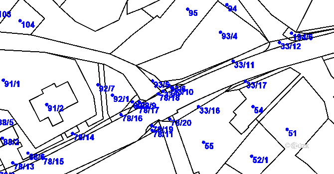 Parcela st. 93/7 v KÚ Počítky, Katastrální mapa