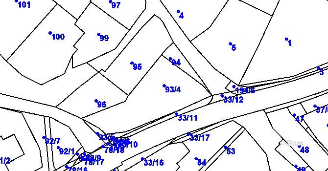 Parcela st. 93/4 v KÚ Počítky, Katastrální mapa