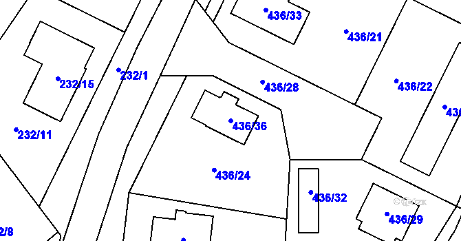 Parcela st. 436/36 v KÚ Počítky, Katastrální mapa