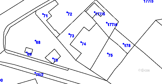Parcela st. 74 v KÚ Vysoké, Katastrální mapa