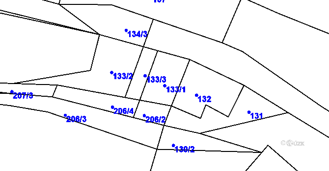 Parcela st. 133/1 v KÚ Vysoké, Katastrální mapa