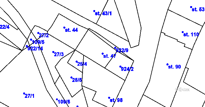 Parcela st. 47 v KÚ Podbořanský Rohozec, Katastrální mapa