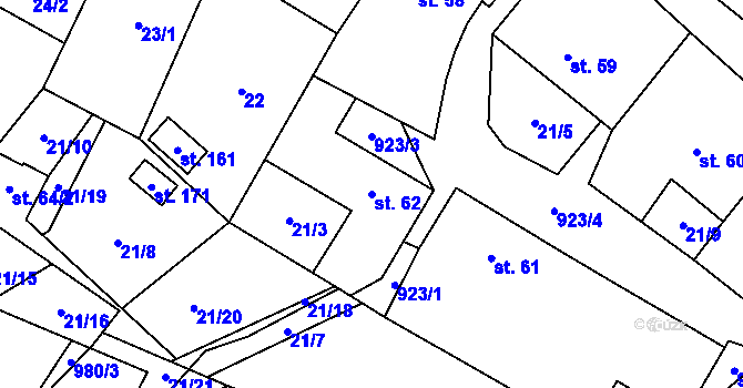 Parcela st. 62 v KÚ Podbořanský Rohozec, Katastrální mapa