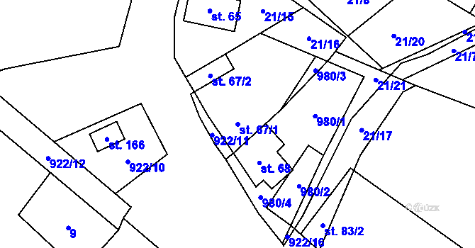 Parcela st. 67/1 v KÚ Podbořanský Rohozec, Katastrální mapa