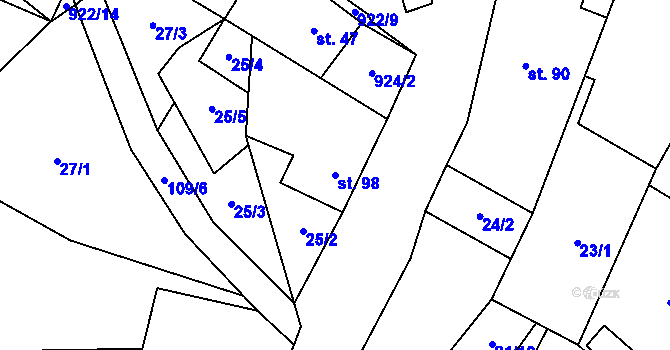 Parcela st. 98 v KÚ Podbořanský Rohozec, Katastrální mapa
