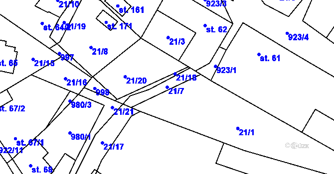 Parcela st. 21/7 v KÚ Podbořanský Rohozec, Katastrální mapa
