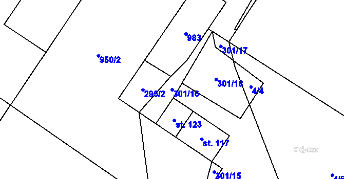 Parcela st. 301/16 v KÚ Podbořanský Rohozec, Katastrální mapa