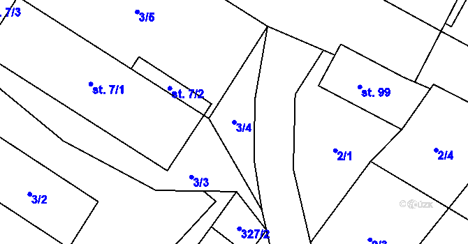 Parcela st. 3/4 v KÚ Podbořanský Rohozec, Katastrální mapa