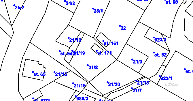 Parcela st. 171 v KÚ Podbořanský Rohozec, Katastrální mapa