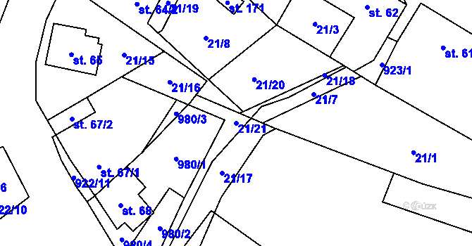 Parcela st. 21/21 v KÚ Podbořanský Rohozec, Katastrální mapa