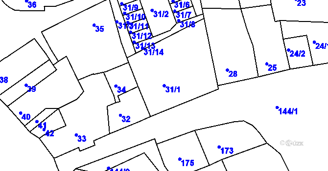 Parcela st. 31/1 v KÚ Podbořany, Katastrální mapa