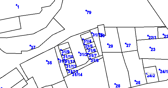 Parcela st. 31/5 v KÚ Podbořany, Katastrální mapa