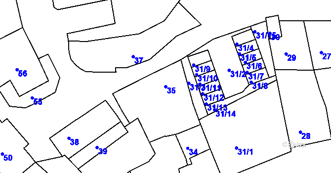 Parcela st. 35 v KÚ Podbořany, Katastrální mapa