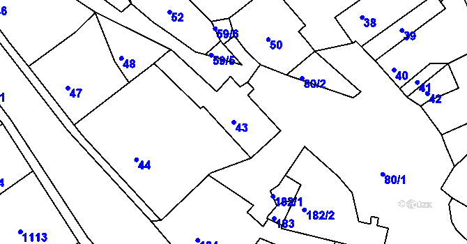 Parcela st. 43 v KÚ Podbořany, Katastrální mapa