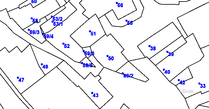 Parcela st. 50 v KÚ Podbořany, Katastrální mapa