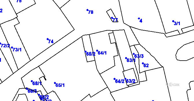 Parcela st. 64/1 v KÚ Podbořany, Katastrální mapa