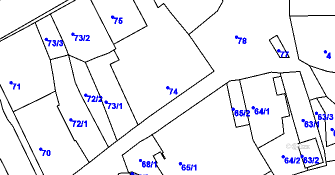 Parcela st. 74 v KÚ Podbořany, Katastrální mapa