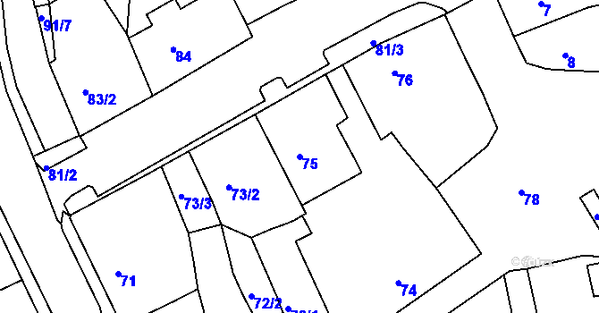 Parcela st. 75 v KÚ Podbořany, Katastrální mapa