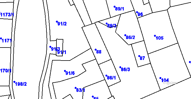 Parcela st. 88 v KÚ Podbořany, Katastrální mapa