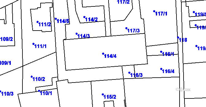 Parcela st. 114/4 v KÚ Podbořany, Katastrální mapa