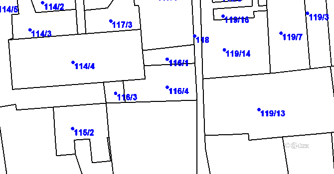 Parcela st. 116/4 v KÚ Podbořany, Katastrální mapa