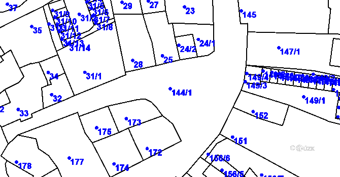 Parcela st. 144/1 v KÚ Podbořany, Katastrální mapa